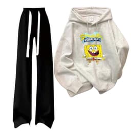 Sét bộ thu đông Quần dài ống rộng dây bản to màu đen +  áo HOODIE xám tiêu-cờ mỹ 2