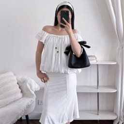 Áo Kiểu Nữ Trễ Vai Cánh Tiên Dáng Bí Chất Vải Gió Đính Nơ Xỏ Hạt95 5
