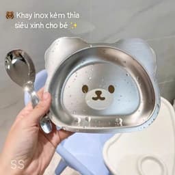Khay Inox Cho Bé Ăn Dặm Kèm Thìa Inox 316, Bộ Khay Ăn Cho Bé Hình Hoạt Hình Ngộ Nghĩnh Tặng Kèm Thìa VOICON-[SS67] 1