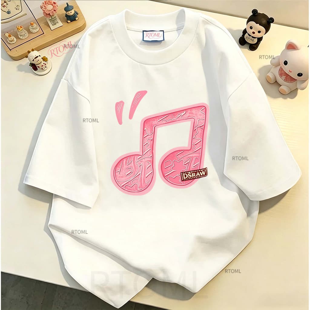 COD✅ (Hồ Chí Minh)RTOML áo phông áo xinh áo kiểu nữ bigsize In hoa nổi nốt nhạc tông hồng