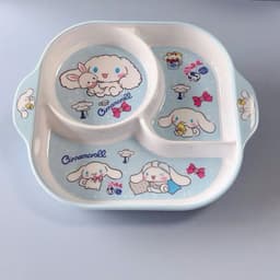 Khay ăn chia ngăn cho bé, Đĩa ăn hoạt hình cho trẻ em hello kitty -cinnamoroll - kuromi - doremon đáng yêu an toàn 3