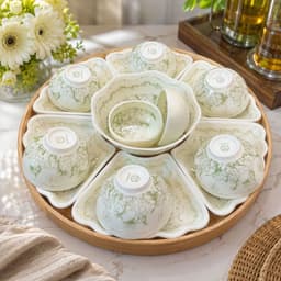 Bộ Bát Đĩa Hoa Mặt Trời 45cm  Hoa Dành Dành Dùng Trang Trí , Bày Mâm Cơm Cúng 6