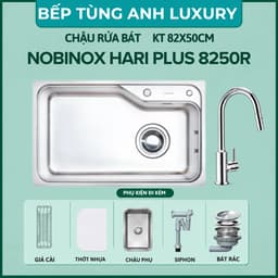 CHẬU RỬA BÁT 1 HỐ NOBINOX HARI PLUS 8250R | KÍCH THƯỚC 82X50CM | VÂN NILEN CHỐNG XƯỚC | BẢN NÂNG CẤP NOVA A182 1