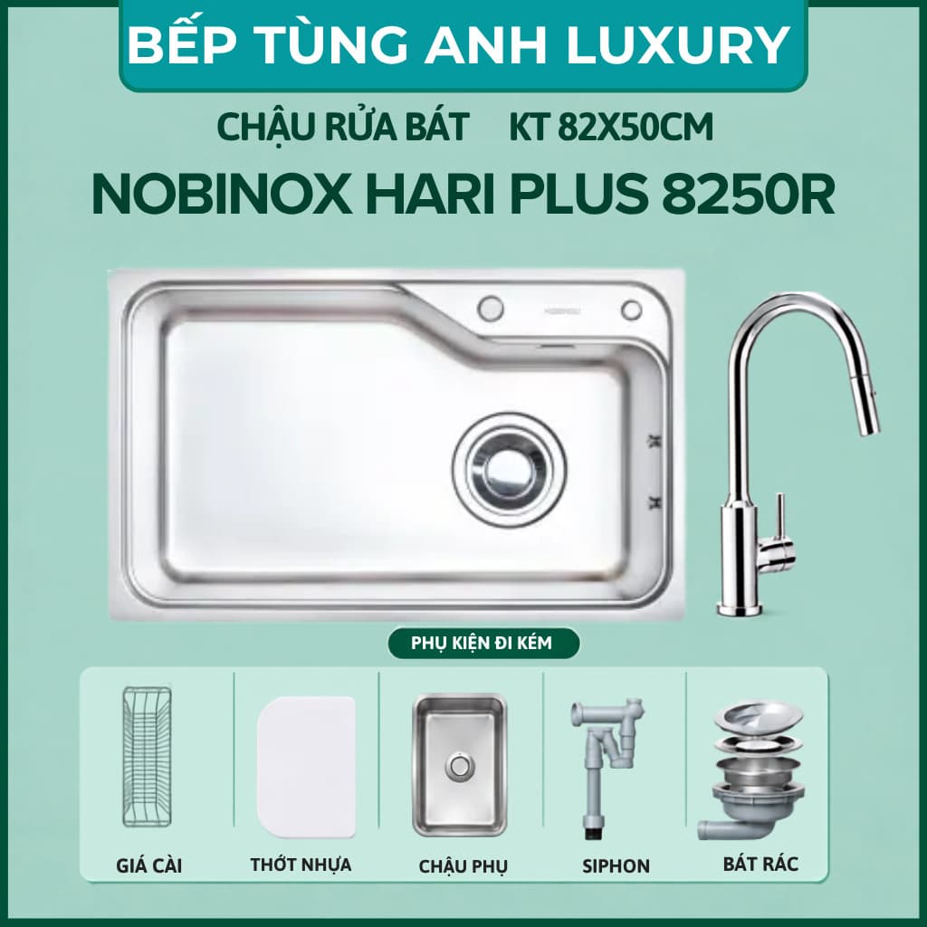 CHẬU RỬA BÁT 1 HỐ NOBINOX HARI PLUS 8250R | KÍCH THƯỚC 82X50CM | VÂN NILEN CHỐNG XƯỚC | BẢN NÂNG CẤP NOVA A182