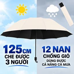 Ô Dù Cầm Tay Khổ Lớn 125cm 12 Nan Siêu Bền, Ô Gấp Gọn Chống Nắng Chống Mưa Chống Gió, Dù Che Mưa 3 Người Có Túi Đựng_TH 5