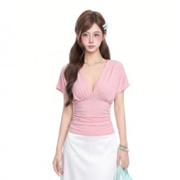 Áo Thun Nữ Cổ V Tay Cánh Dơi Dáng Ôm Kiểu Nhún Eo A51597  8