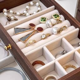 Hộp Đựng Trang Sức Gỗ Lót Nhung Cao Cấp, Khay Đựng Nhẫn, Dây Chuyền, Bông Tai 3 Tầng Ngăn Kéo 5