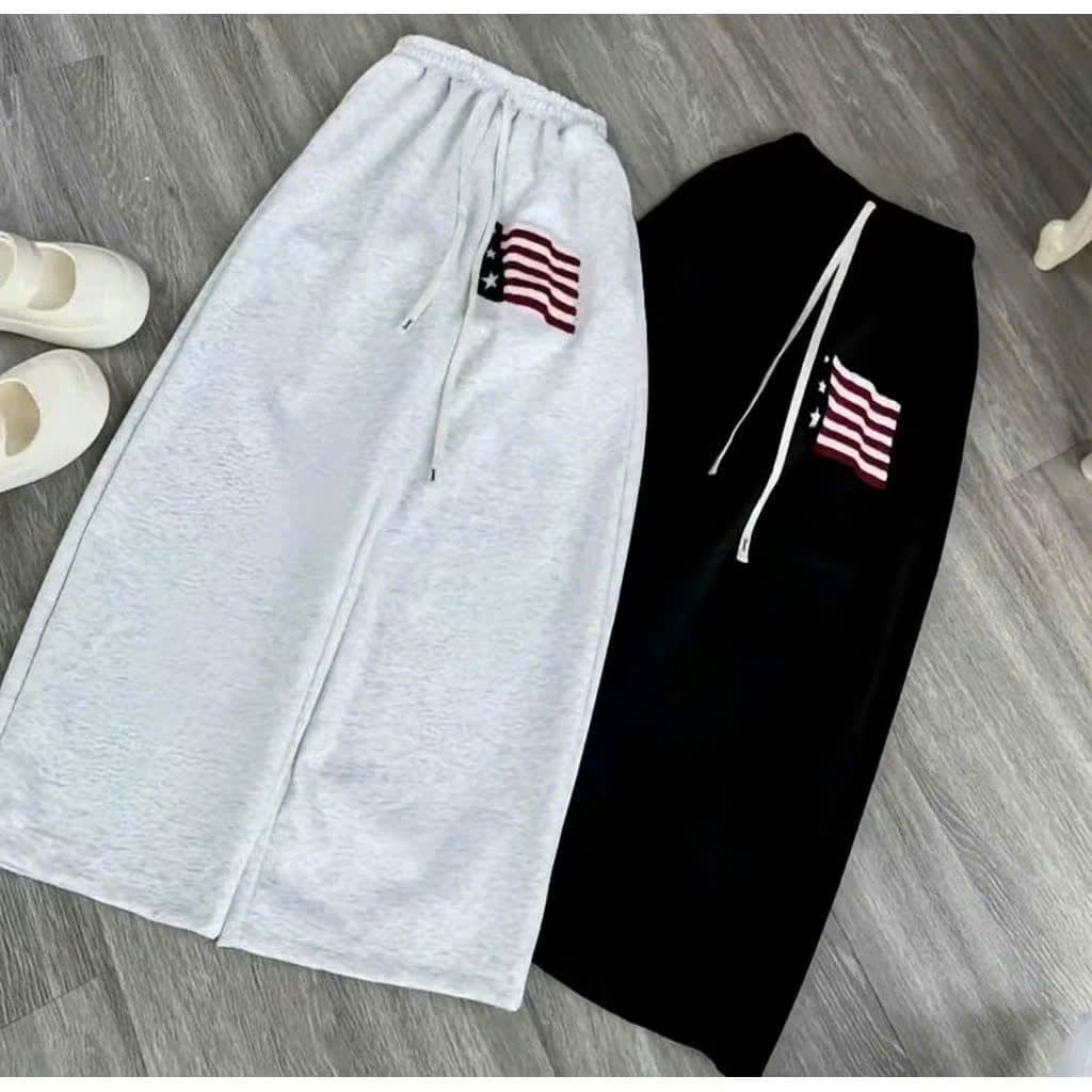 [ Rẻ Vô Địch ] Quần dài thêu chữ ký Unisex chất nỉ ống suông theu xù lá cờ mỹ hót quanh năm