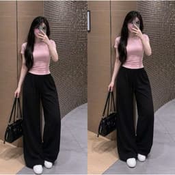 Bộ đồ nữ: Quần dài da cá xám đậm trơn +và áo GIỮ NHIỆT nữ dài tay  - in mèo CUTE - thoitrang gia rẻ009 9