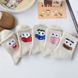 Set 10 đôi tất hoạ tiết biểu cảm mặt đáng yêu, tất nữ cổ trung phong cách biểu cảm hài hước T413 4