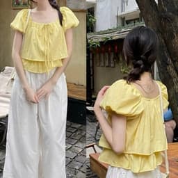 Áo babydoll nữ kiểu mới may hai lớp tay bồng phồng xoè phong cách hàn quốc BD63 8