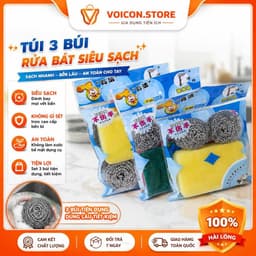 Túi 3 Búi Rửa Bát Siêu Sạch Bùi Nhùi Cọ Xoong Nồi Bọt Biển Chống Cháy Khét Búi Cọ Đa Năng Chuyên Dụng Inox VOICON- TTA11 1