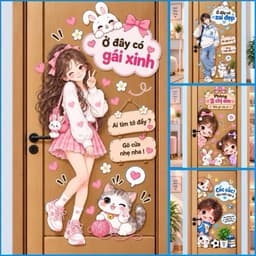 Decal, sticker dán cửa hình chibi dễ thương. Decal dán cửa. 1