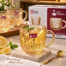 Bộ 6 Ly Thủy Tinh Có Quai Prim Glassware PG-332 355ml Tiện Lợi Cho Gia Đình Và Quán Cà Phê 2