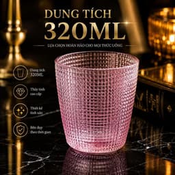 Bộ 6 cốc thủy tinh Vân Lưới Dập Nổi  Màu Hồng Sang Trọng Dung Tích 320ml- Tặng Kèm Hộp Đựng Sang Trọng 4