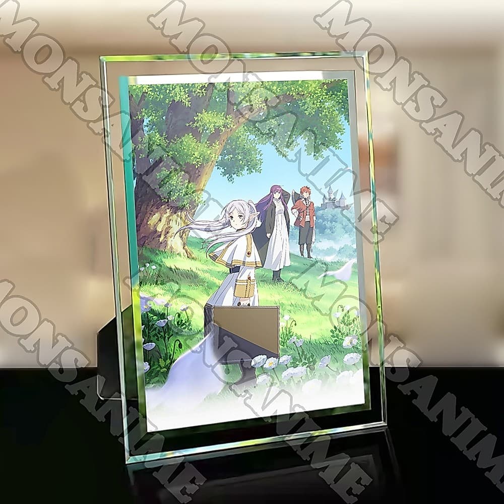 (Kèm ảnh) Khung kính in hình Frieren quà tặng anime chibi trang trí để bàn 2 size