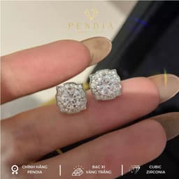 Bông Tai Bạc Dáng Vuông  Xi Vàng Trắng 6,5Ly - Lấp Lánh Sang Trọng -Giấy Kiểm Định KT049 6