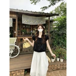 Áo kiểu babydoll cổ tròn thắt nơ tay phồng xinh B527 3