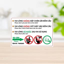 Decal Nội Quy Vệ Sinh, Nhắc Nhở Không Bỏ Giấy Vào Bồn Cầu, Không Đặt Chân Lên Bồn Cầu, Dán Tường, Kính 7