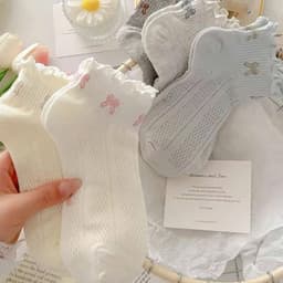 Set 5 Tất Nơ Cổ Ngắn Cotton Dệt Kim Dễ Thương Tất Vớ Nữ 8