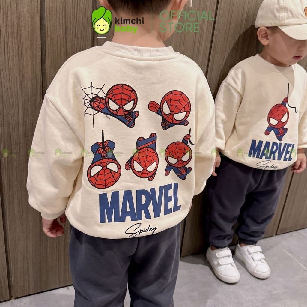 [10-29kg] Bộ Nỉ 2 Da Cao Cấp Cho Bé Trai Mặc Thu Đông KIMCHIBABY Dày Mịn Ấm 330gsm Họa Tiết Siêu Anh Hùng BN601