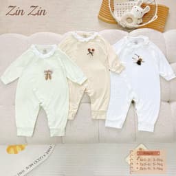 BD41. Bộ body liền thân body dài tay bé trai bé gái sơ sinh Zinzin viền bèo chất petit mềm mịn mát co dãn 4 chiều 4