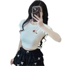 Size free 28-45KG Áo thun nữ CROPTOP co giãn họa tiết - hình NƠ DÚM   -.qunaaounisex94 1
