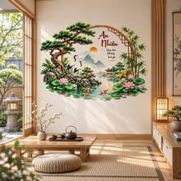 Decal dán tường (60 x 90cm). Tùng hạc an nhiên. Sen trúc bình an trang trí nhà cửa 4