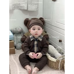 Tiemdochobe Body len cổ bẻ kèm mũ và cavat rời cho bé 5-13kg thiết kế thời trang và ấm áp 2