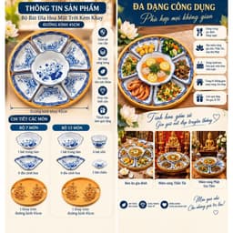 [GOCHY] Bộ Bát Đĩa Hoa Mặt Trời Họa Tiết Hoa Sen Chất Liệu Gốm Sứ Ceramic Bát Tràng Cao Cấp Trang Trí Mâm Cơm Sang Trọng 3