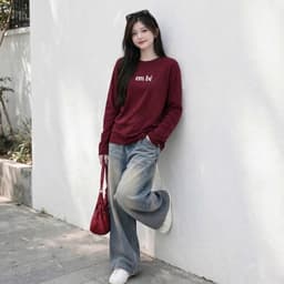 Áo Thun nữ cotton cổ tròn tay dài thu đông in chữ em bé basic siêu đẹp style đơn giản  CT EMBE 1 4 4