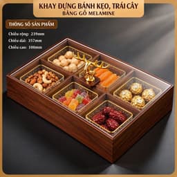 Khay Bánh Kẹo Tết 6 Ngăn , Hộp Đựng Mứt Tết Gỗ Vân Óc Chó Nắp Acrylic Trong Suốt Sang Trọng, Trang Trí Phòng Khách 5