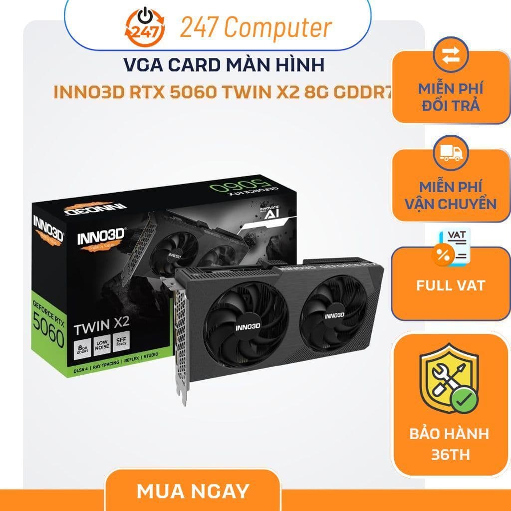 Card Màn Hình INNO3D GeForce RTX 5060 TWIN X2 8G GDDR7  - NEW - Bảo hành 36 Tháng