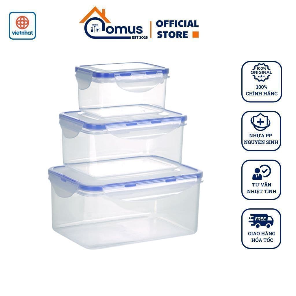 Bộ Hộp Đựng Thực Phẩm Khoá Gài Việt Nhật 6530/32, Bảo Quản Đồ Ăn Tủ Lạnh - DOMUS