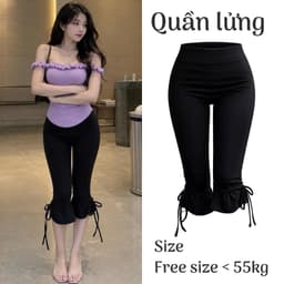 Quần thun nữ y2k cạp cao chất thun co giãn dán lửng phối dây rút cá tính QL28 1