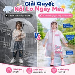 Áo Mưa Trẻ Em Trong Suốt Có Mũ, Chống Thấm Cho Bé Trai Bé Gái, Họa Tiết Khủng Long Thỏ Hồng Dễ Thương (SIZE M-L-XL-XXL) 4