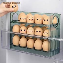 Khay đựnġ trứng thông minh 3 tầng, tự lật khi hết trứng, sức chứa 30 quả, hộp đựnġ tiện lợi. mau xanh ( VOICON-[SS67] 3