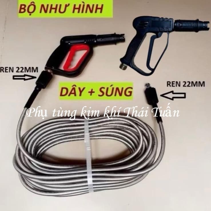 Bộ 10M-15M-20M dây rửa xe và s.úng xịt - Vòi xịt rửa xe áp lực cao ren 22mm, dây rửa xe