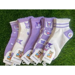 Set 10 Đôi Tất Kuromi Bé Gái Cổ Cao Cotton Mềm Mại Co Giãn Thấm Hút Mồ Hôi Vớ Hoạt Hình Dễ Thương Size S M L 5