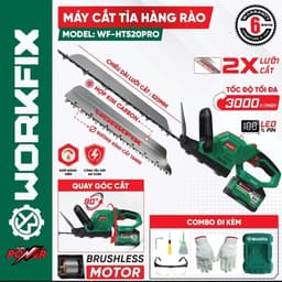 1 Máy Cắt Tỉa Hàng Rào Pin WORKFIX WF-HT520PRO, Lưỡi Bản To Cắt Bén Gom Cành - Xoay Góc Cắt 90 Độ 1