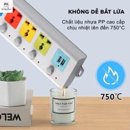 Ổ điện đa năng chống giật 4m, 2 USB, công suất 2500W - giải pháp tối ưu cho điện năng. 3