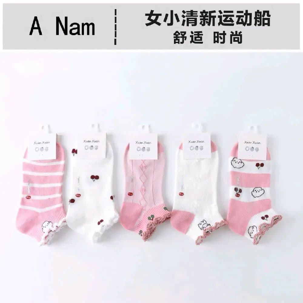 Tất Cổ Ngắn Nữ Viền Bèo Thêu Nơ Hàn Quốc - Set 10 Đôi Vớ Nữ Cotton Co Giãn Thoáng Mát