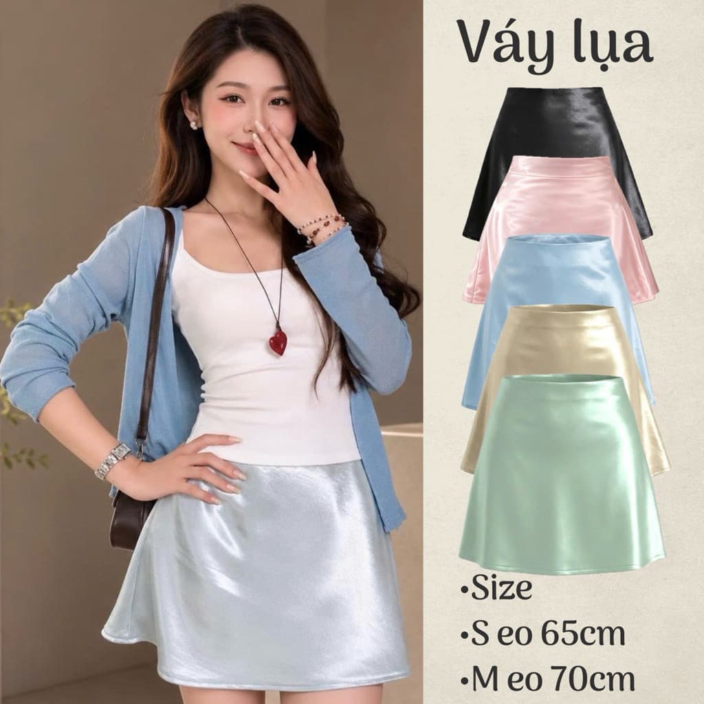 Chân váy lụa nữ sang trọng dáng chữ A công sở sang trọng phong cách Y2K  VLU121