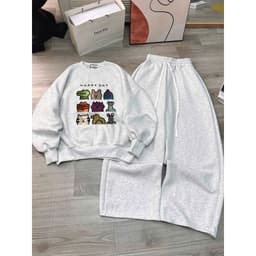 sét bộ thu đông dài tay quần dài rộng xám tiêu trơn da cá + mix áo SWEATER nỉ xám tiêu -BAD GIRLL -HIEN09 4