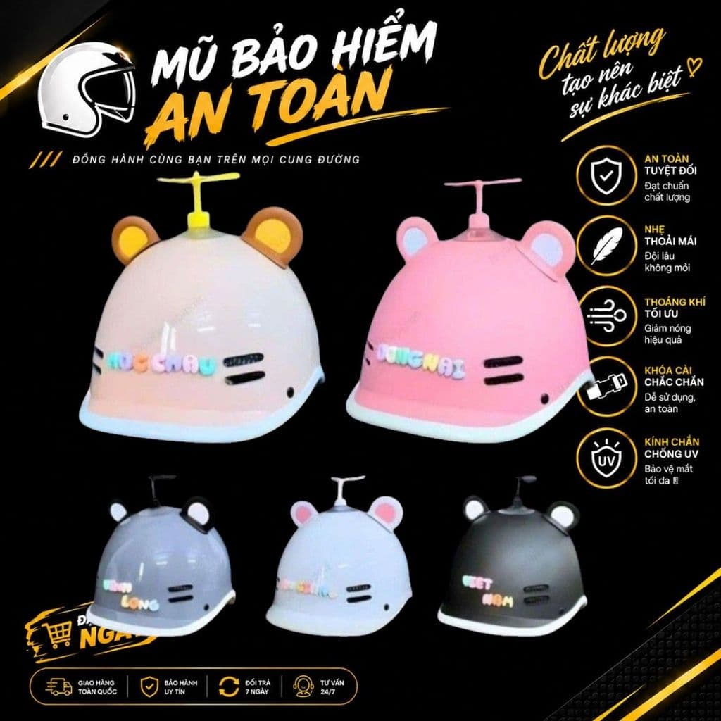 [ĐẠT CHUẨN AN TOÀN] Mũ Bảo Hiểm Cá Heo Nửa Đầu Nam Nữ Thời Trang Cute Nhiều Màu Tặng Charm Tên Gắn Mũ