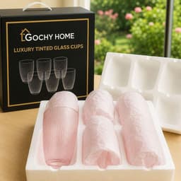 Bộ 6 cốc thủy tinh Vân Lưới Dập Nổi  Màu Hồng Sang Trọng Dung Tích 320ml- Tặng Kèm Hộp Đựng Sang Trọng 2