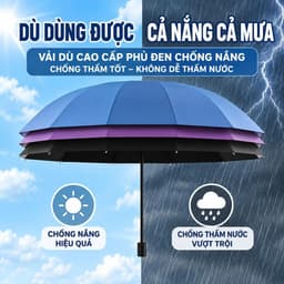 Ô Dù Cầm Tay Khổ Lớn 125cm 12 Nan Siêu Bền, Ô Gấp Gọn Chống Nắng Chống Mưa Chống Gió, Dù Che Mưa 3 Người Có Túi Đựng_TH 3