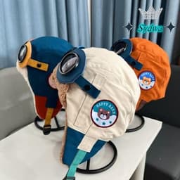 Mũ Phi Công Mùa Đông Trẻ Em Mũ Lót Lông Cừu Dày Ấm Có Kính Phi Công Gấu Happy Baer Cho Bé - Kho Sỉ Gia Dụng Alulu 1