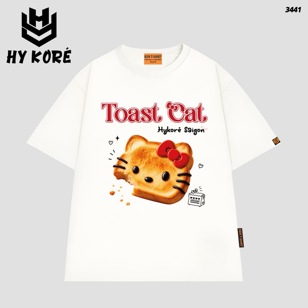 Áo Thun HY KORÉ Toast Cat 3441 Form Rộng Localbrand Oversize Unisex Vải Cotton 75% Nam Nữ Mặc Đẹp