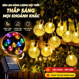 Đèn Led Trang Trí Năng Lượng Mặt Trời Hoàng Kim Dài 12m Gồm 100 Bóng Tròn, Tấm Pin Cao Cấp Có-89 1